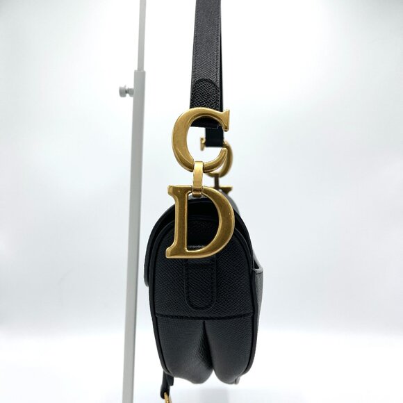 Dior Black Grained GHW Medium Saddle Bag w/ Strap - Picture 4 of 10